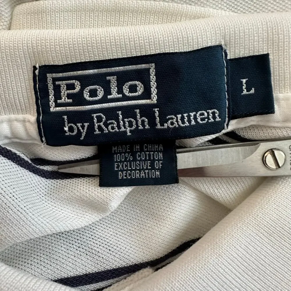 Vintage Polo Ralph Lauren Polo Shirt Men's Large Stripe Short Sleeve 100% Cotton